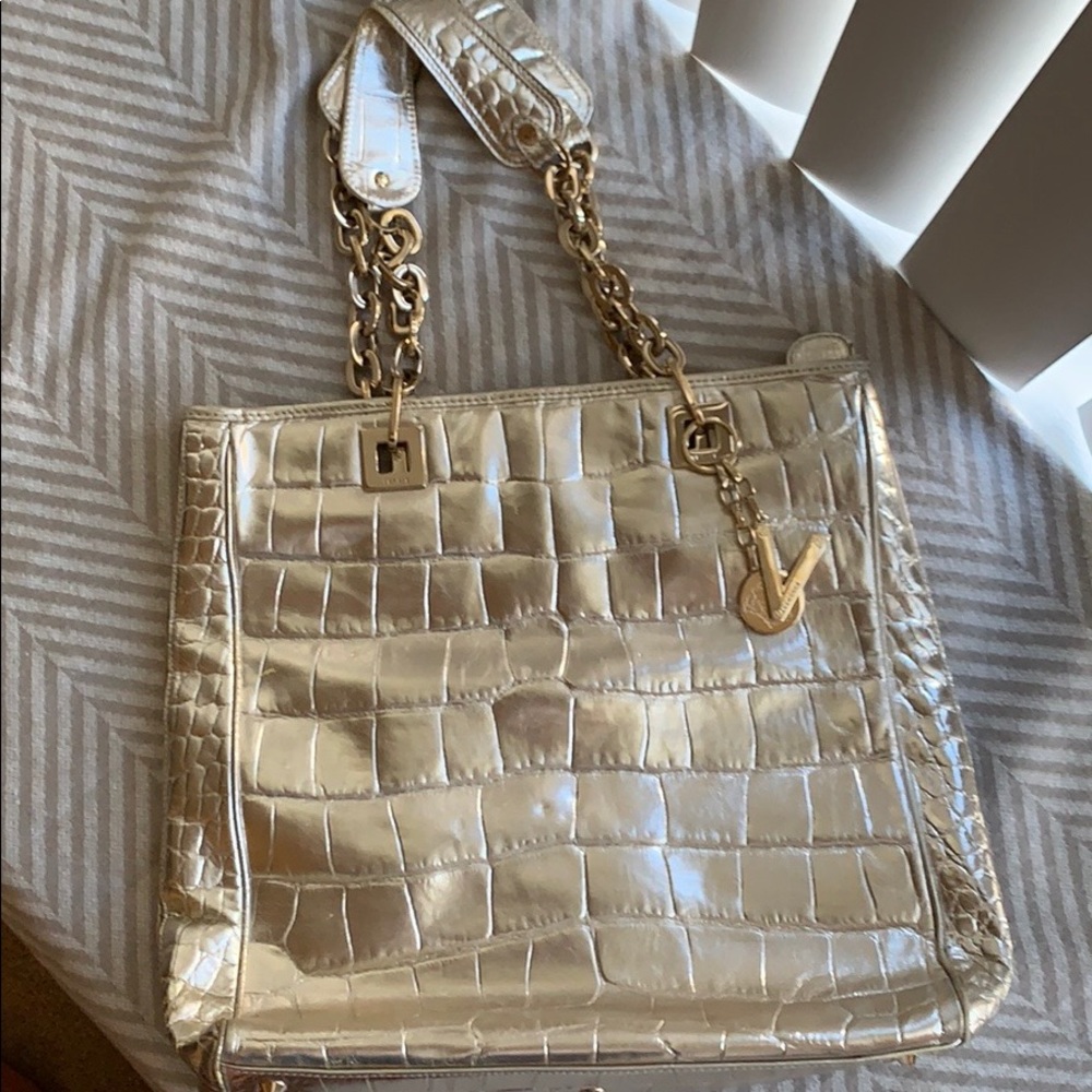 Versace Platinum Croc Leather Tote Bag